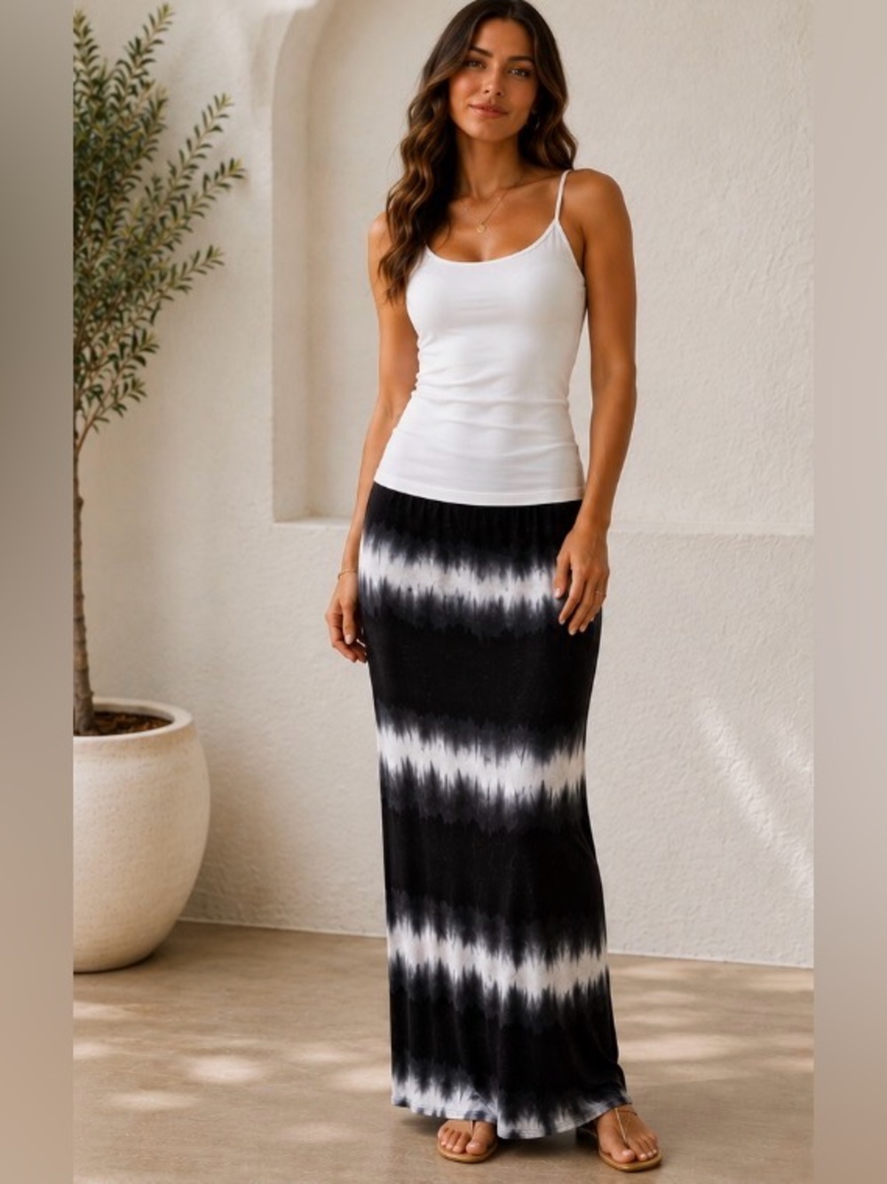 Women’s Black & White Tie-Dye Maxi Skirt